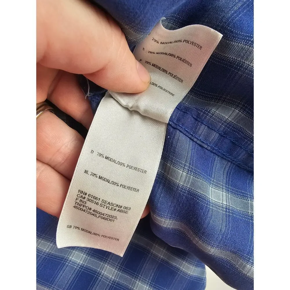 The North Face size L large blue plaid long sleeve performance button up casual^
